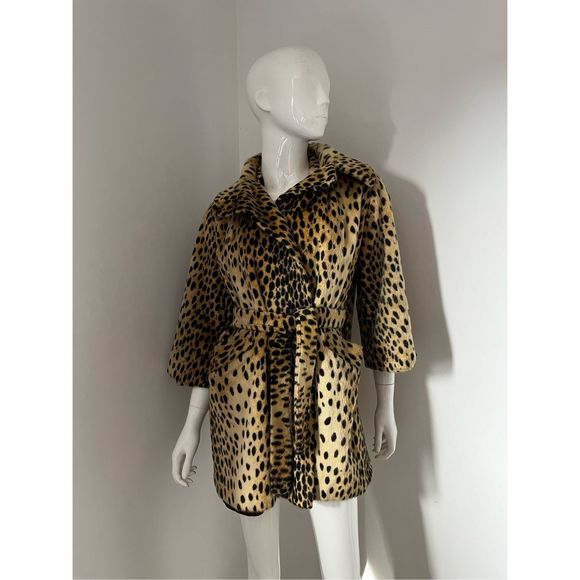 1950’s-1960’s Vintage Faux Leopard Fur Short Rope Wrap Coat with waist belt and - Picture 16 of 16
